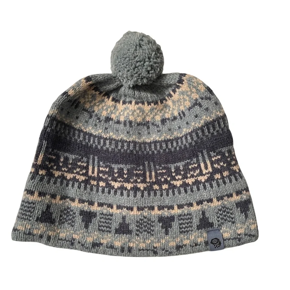 MOUNTAIN HARDWARE Belay Beanie Fair Isle Knit Pom Cap Nordic Ski Wool